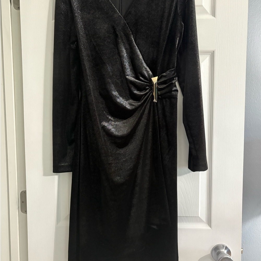Calvin Klein Black Long Sleeve Dress with Gold Accent